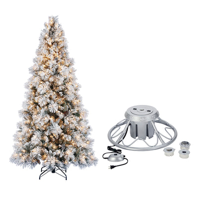Home Heritage Snowdrift Spruce 7.5' Pre-Lit Christmas Tree with Rotating Stand