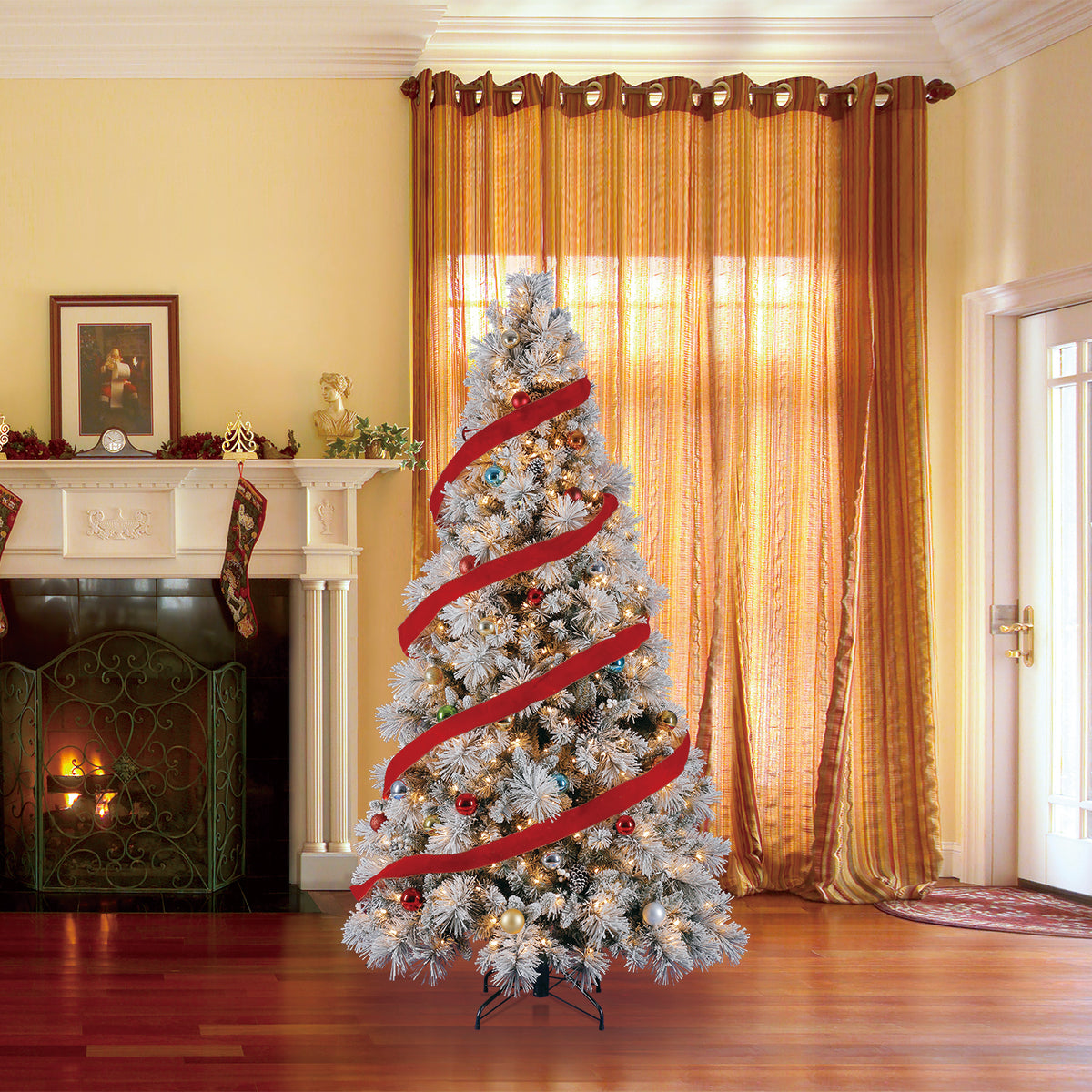 Home Heritage Snowdrift Spruce 7.5' Pre-Lit Christmas Tree with Rotating Stand