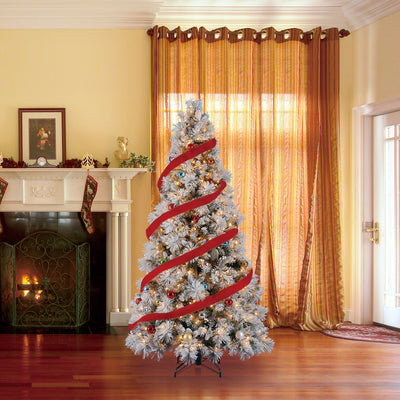 Home Heritage Snowdrift Spruce 7.5 Foot Snow Frosted Artificial Pre-Lit Christmas Tree with White Clear Lights
