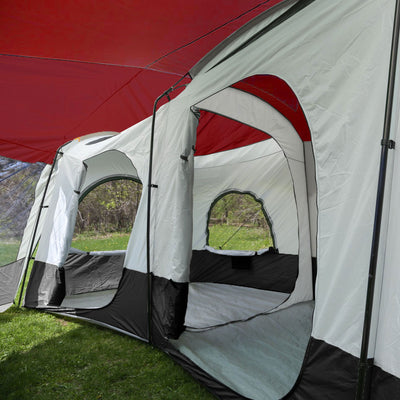 Tahoe Gear Carson 3 Season 14 Person Large Solar Shield Family Cabin Tent, Red
