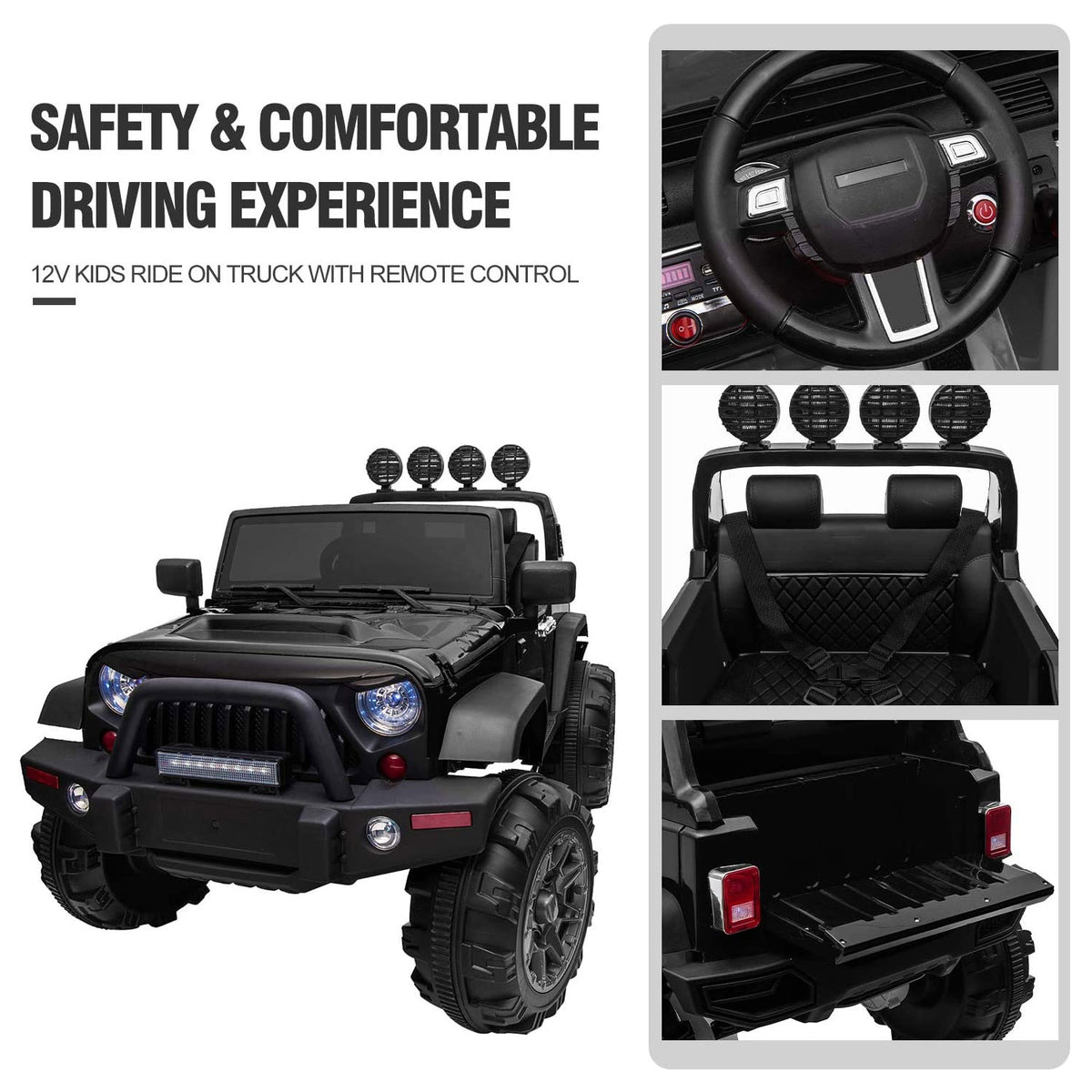 12V Kids Battery Powered 2 Speed Jeep Wrangler Ride On Toy, Black (Used)