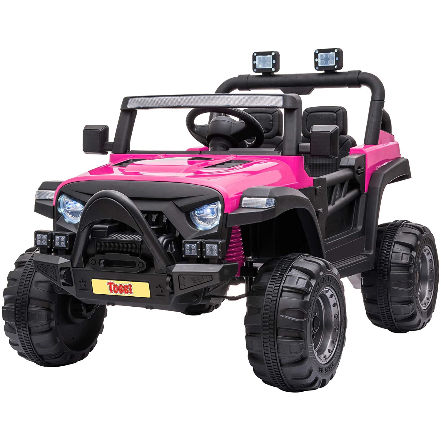 TOBBI 12 Volt Electric Remote Control Kids Toy Ride On Truck, Rose Red - VMInnovations