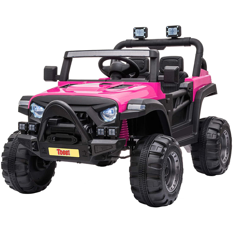 TOBBI 12 Volt Electric Remote Control Kids Toy Ride On Truck, Rose Red (Used)