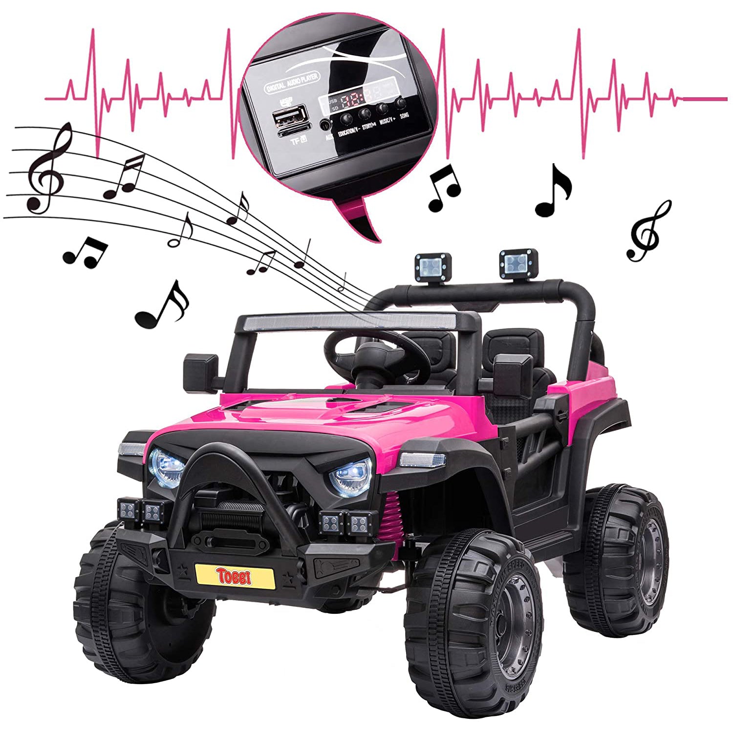 TOBBI 12 Volt Electric Remote Control Kids Toy Ride On Truck, Rose Red - VMInnovations