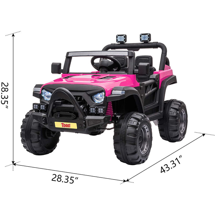 TOBBI 12 Volt Electric Remote Control Kids Toy Ride On Truck, Rose Red - VMInnovations