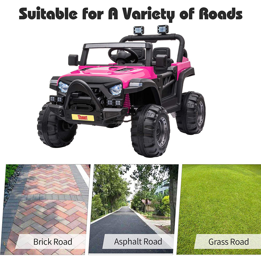TOBBI 12 Volt Electric Remote Control Kids Toy Ride On Truck, Rose Red - VMInnovations