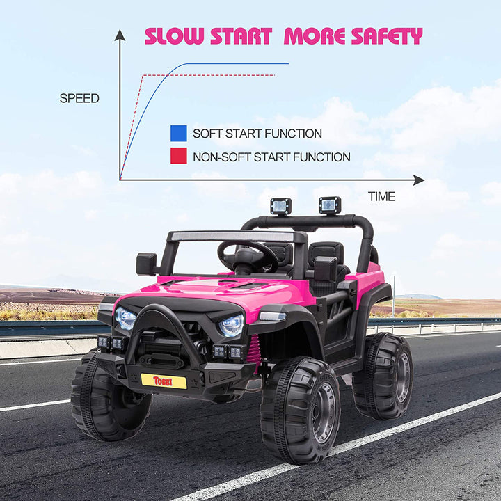 TOBBI 12 Volt Electric Remote Control Kids Toy Ride On Truck, Rose Red - VMInnovations