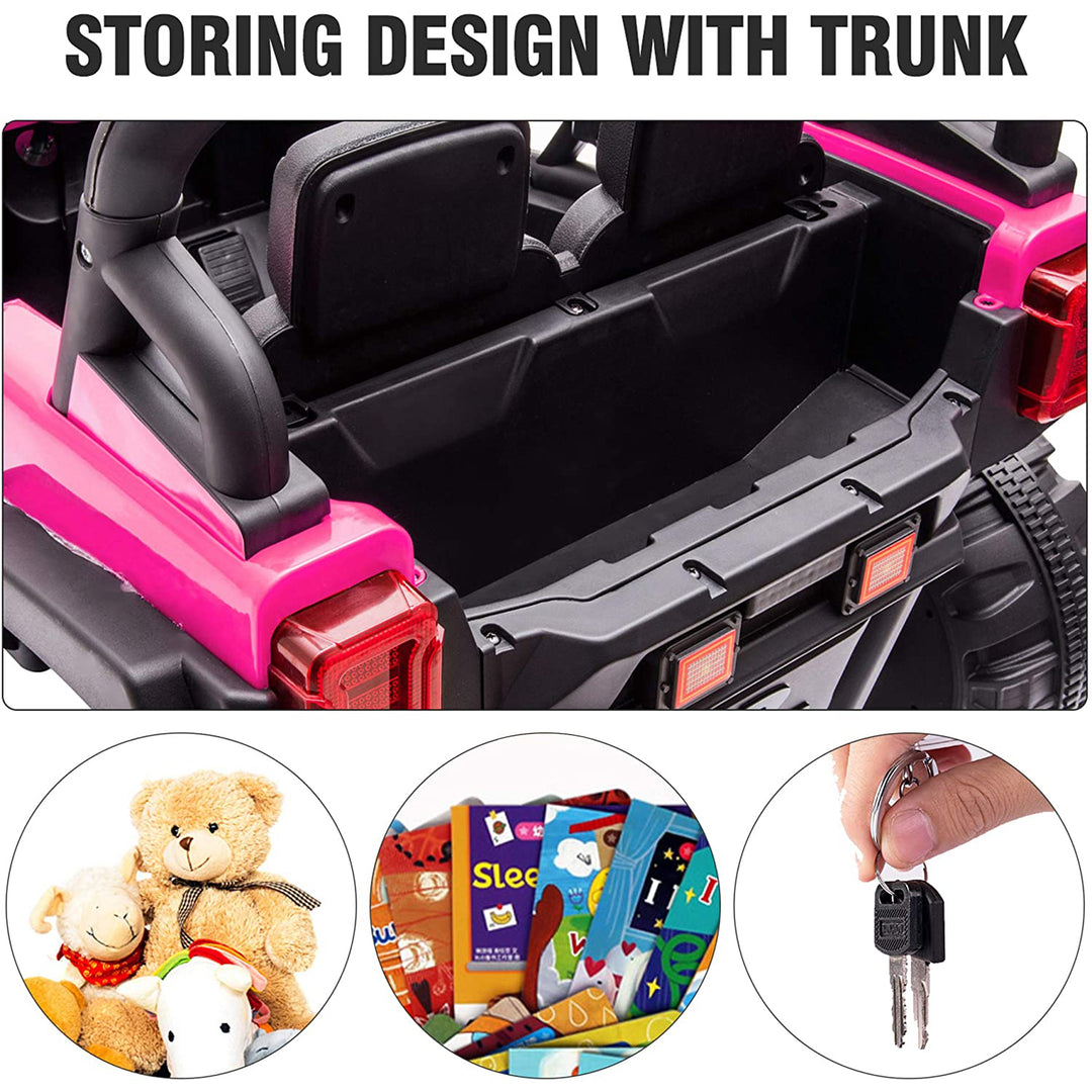 TOBBI 12 Volt Electric Remote Control Kids Toy Ride On Truck, Rose Red - VMInnovations