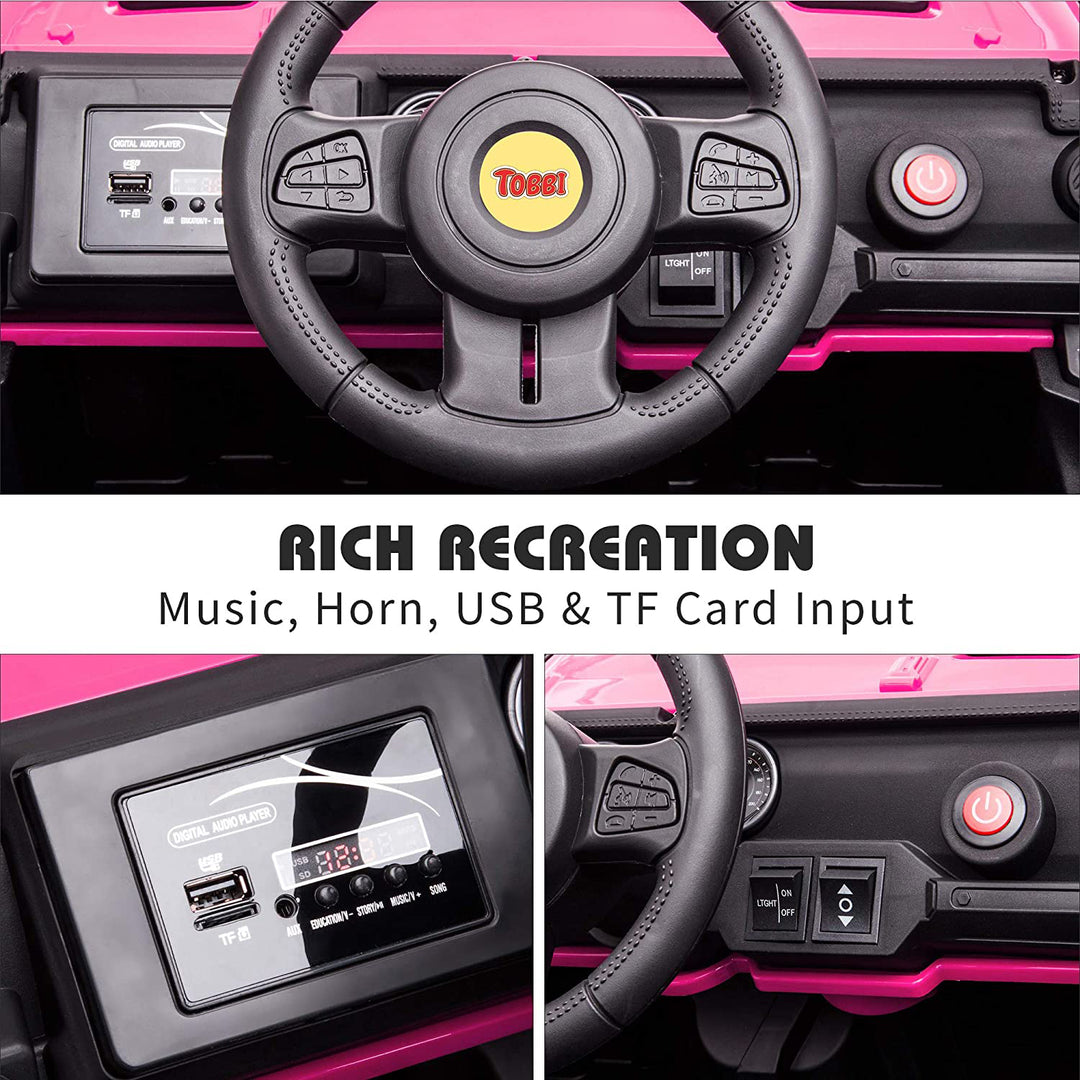 TOBBI 12 Volt Electric Remote Control Kids Toy Ride On Truck, Rose Red - VMInnovations