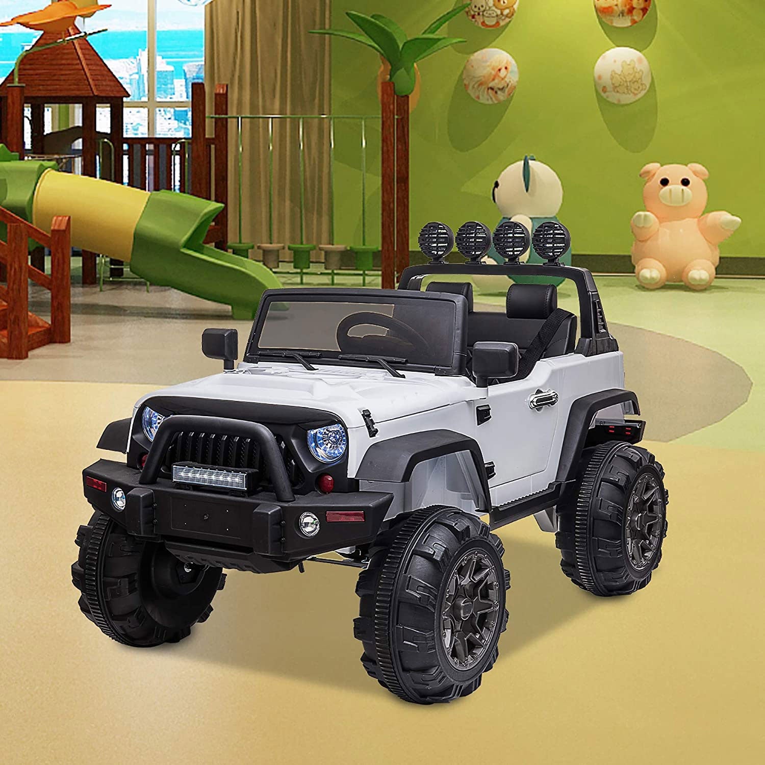 TOBBI 12V Battery Powered 2 Speed Jeep Wrangler Ride On Toy, White (Open Box)