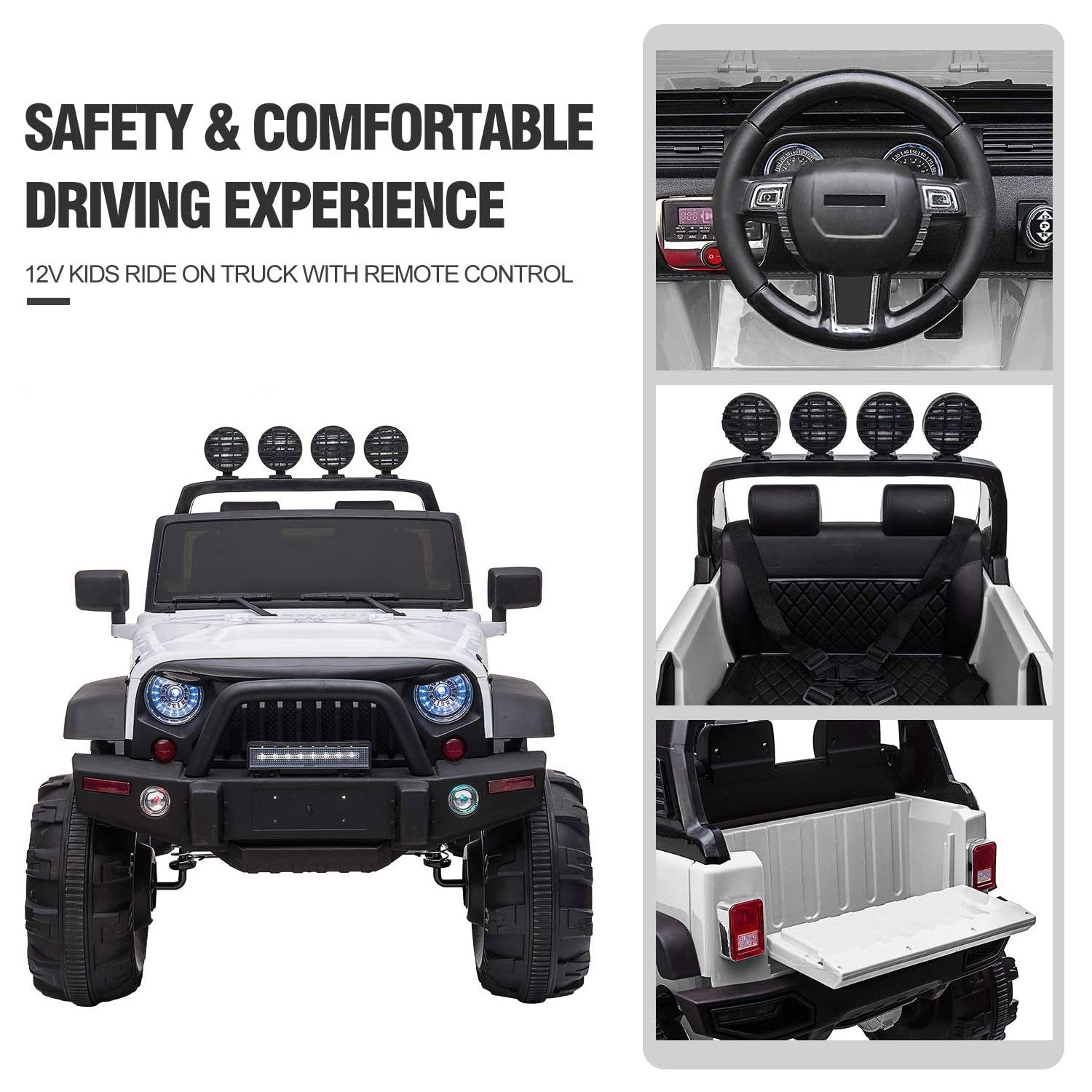 TOBBI 12V Battery Powered 2 Speed Jeep Wrangler Ride On Toy, White (Open Box)