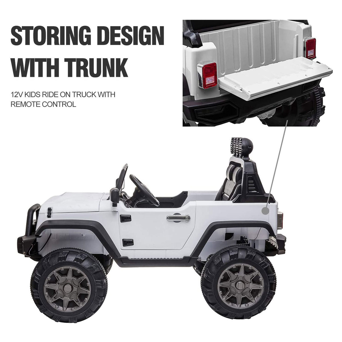 TOBBI 12V Battery Powered 2 Speed Jeep Wrangler Ride On Toy, White (Open Box)