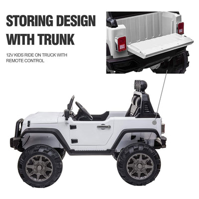 TOBBI 12V Battery Powered 2 Speed Jeep Wrangler Ride On Toy, White (Open Box)