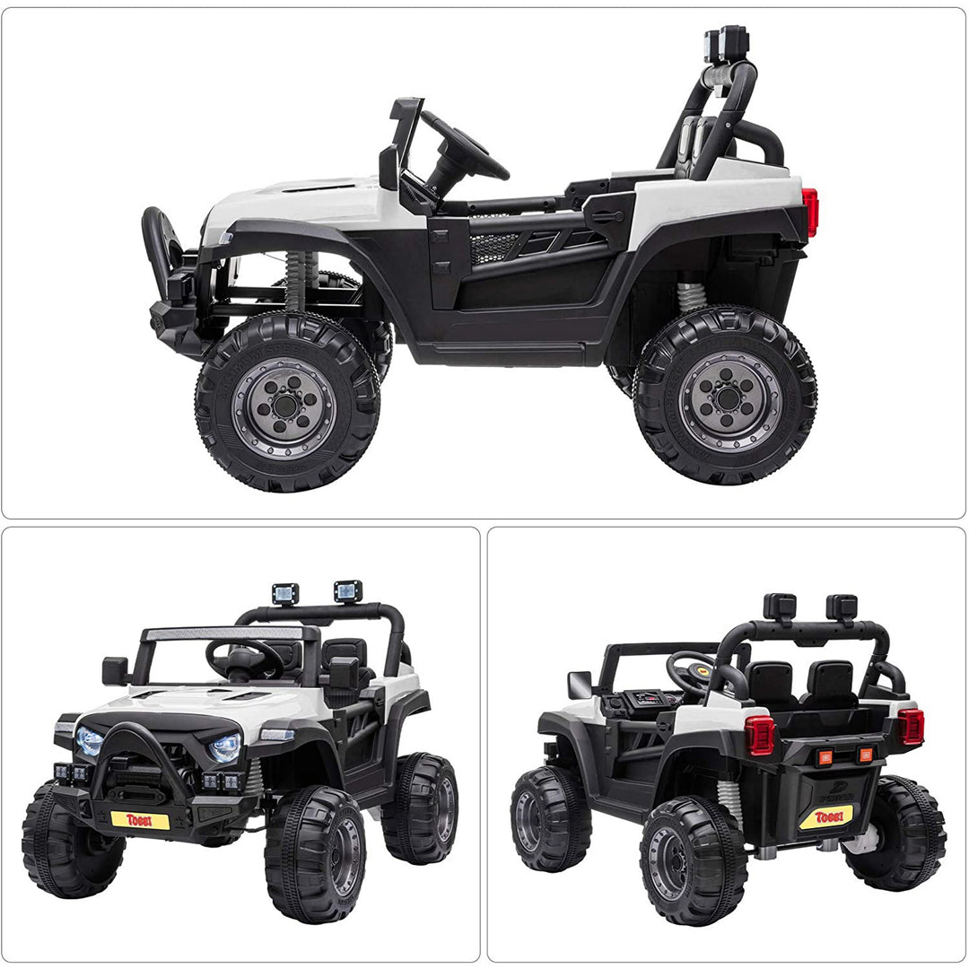 TOBBI 12 Volt Electric Remote Control Kids Toy Fun Vehicle Ride On Truck, White - VMInnovations
