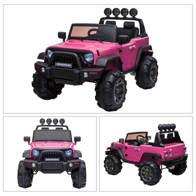 TOBBI 12V Kids Electric Battery Powered 2 Speed Jeep Wrangler Ride On Toy, Pink
