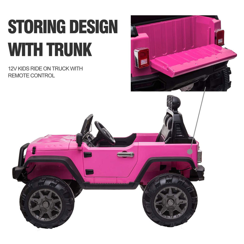 TOBBI 12V Kids Battery Powered 2 Speed Jeep Wrangler Ride On Toy, Pink (Used)