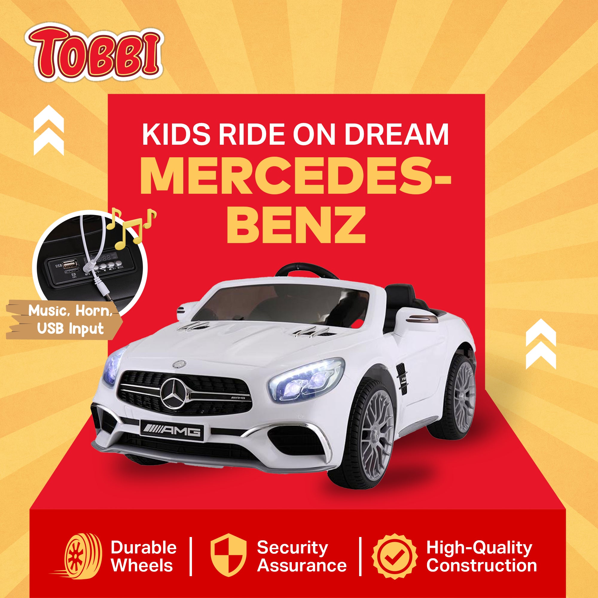 TOBBI Kids Battery Ride On Toy Mercedes Benz Car w/ Remote, White (Open Box) - VMInnovations