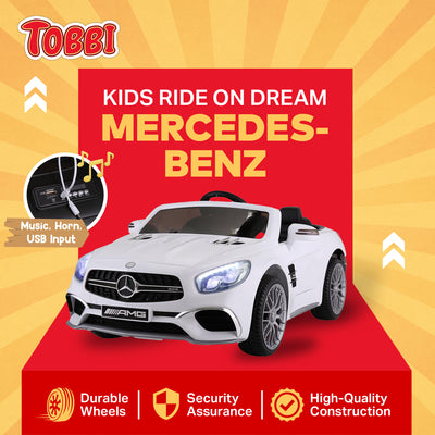 TOBBI Kids Battery Ride On Toy Mercedes Benz Car w/ Remote, White (Open Box) - VMInnovations