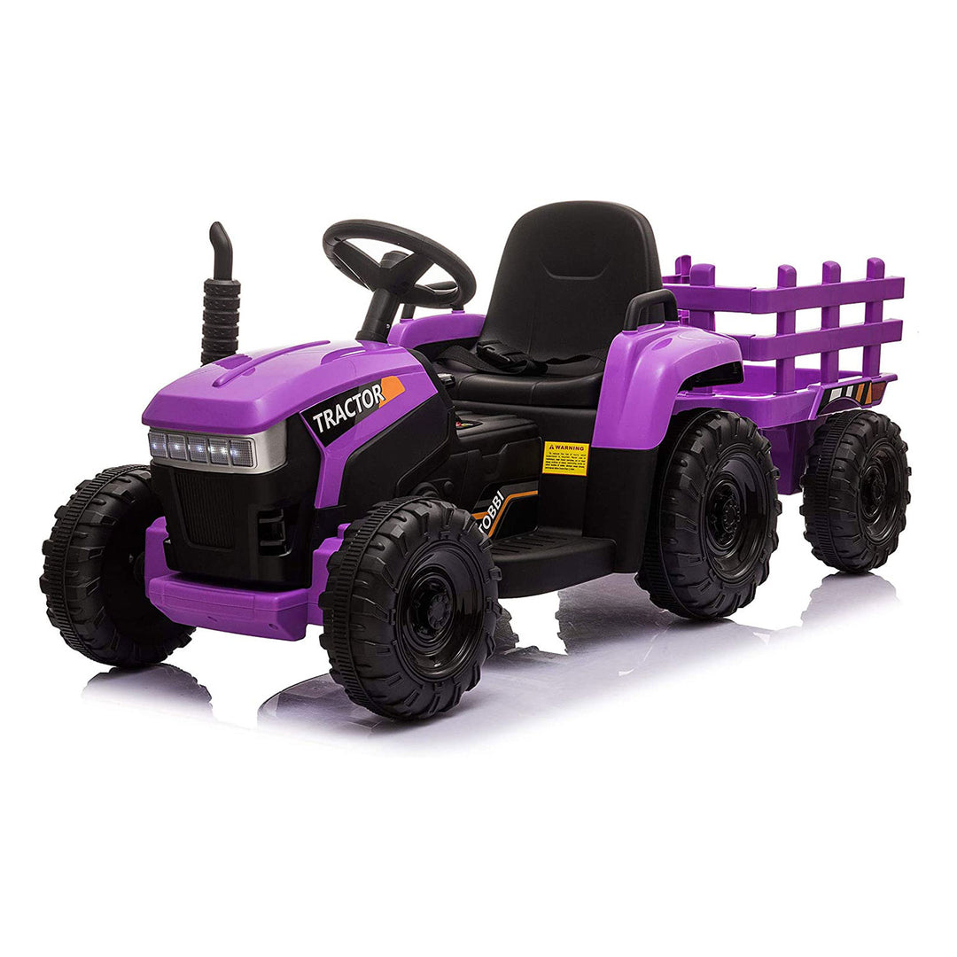 TOBBI 12V Kids Electric Ride On Toy Tractor w/ Trailer, Purple (Open Box)