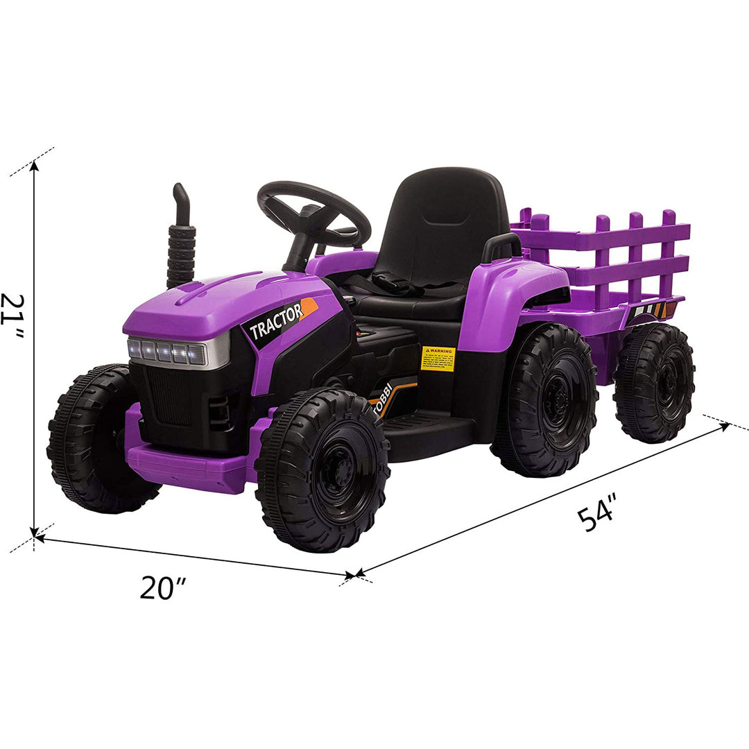 TOBBI 12V Kids Electric Battery-Powered Ride On Toy Tractor w/ Trailer, Purple - VMInnovations