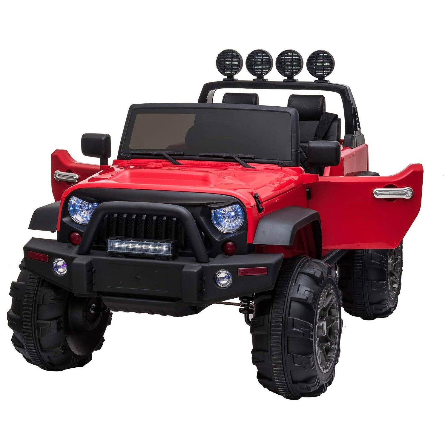 TOBBI 12V Kids Electric Battery Powered 2 Speed Jeep Wrangler Ride On Toy, Red - VMInnovations