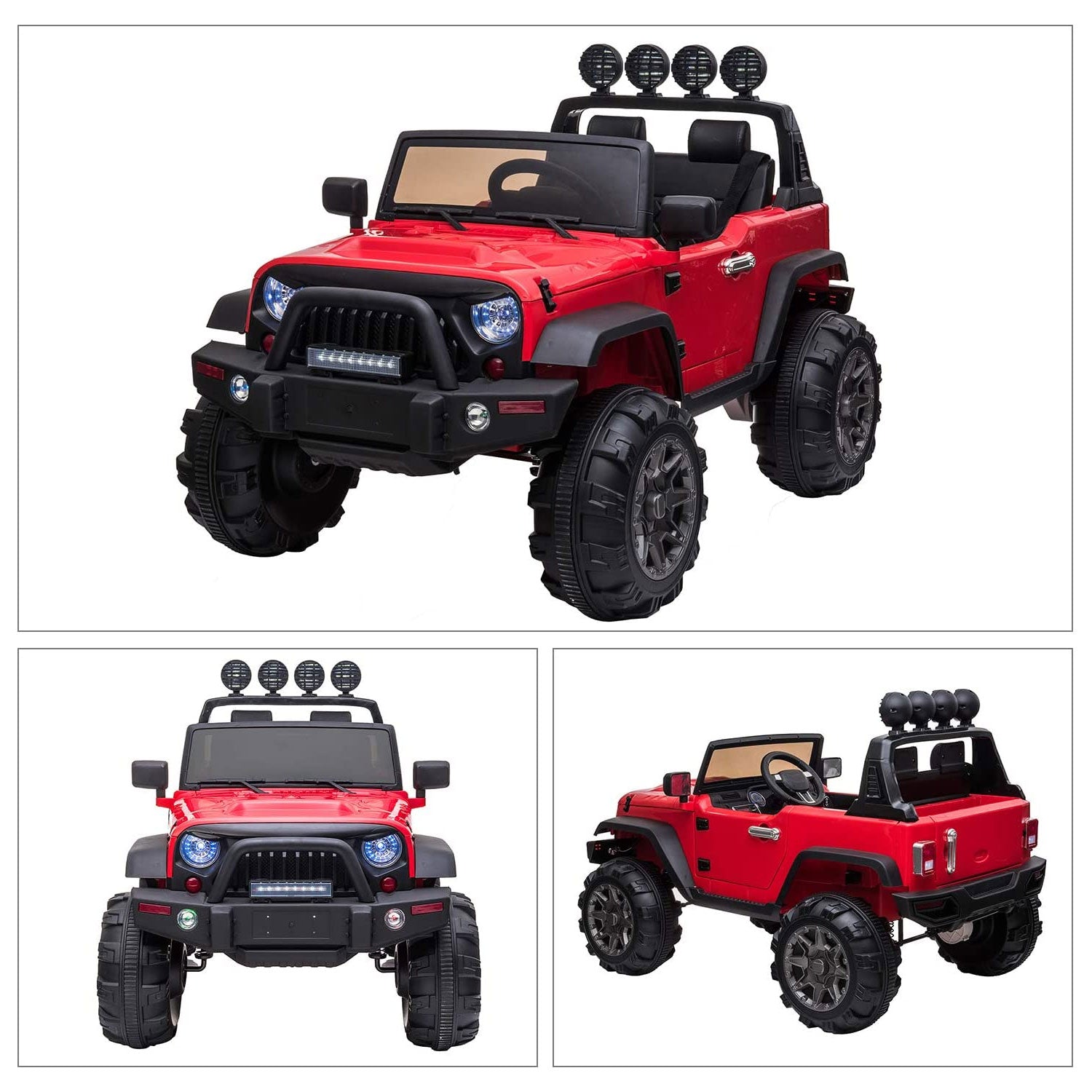 TOBBI 12V Kids Electric Battery Powered 2 Speed Jeep Wrangler Ride On Toy, Red - VMInnovations