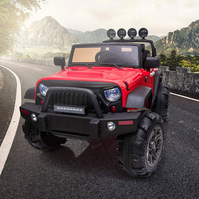 TOBBI 12V Kids Electric Battery Powered 2 Speed Jeep Wrangler Ride On Toy, Red (Open Box)