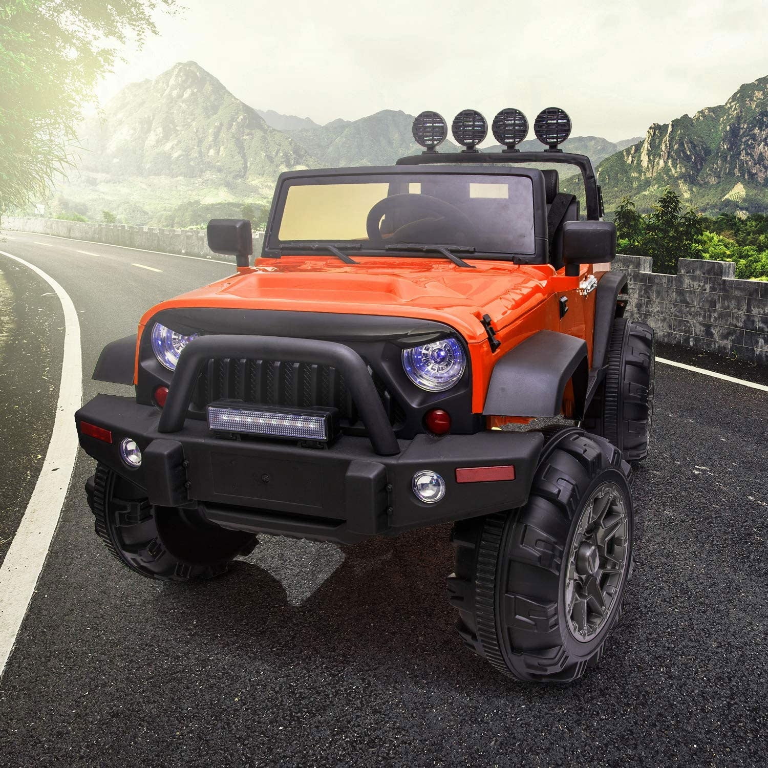 TOBBI 12V Kids Electric Battery Powered 2 Speed Open Top SUV Ride On Toy Orange