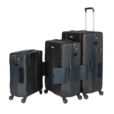TACH V3 3 Piece Hard Shell Rolling Travel Luggage Set w/ Wheels, Black(Open Box)