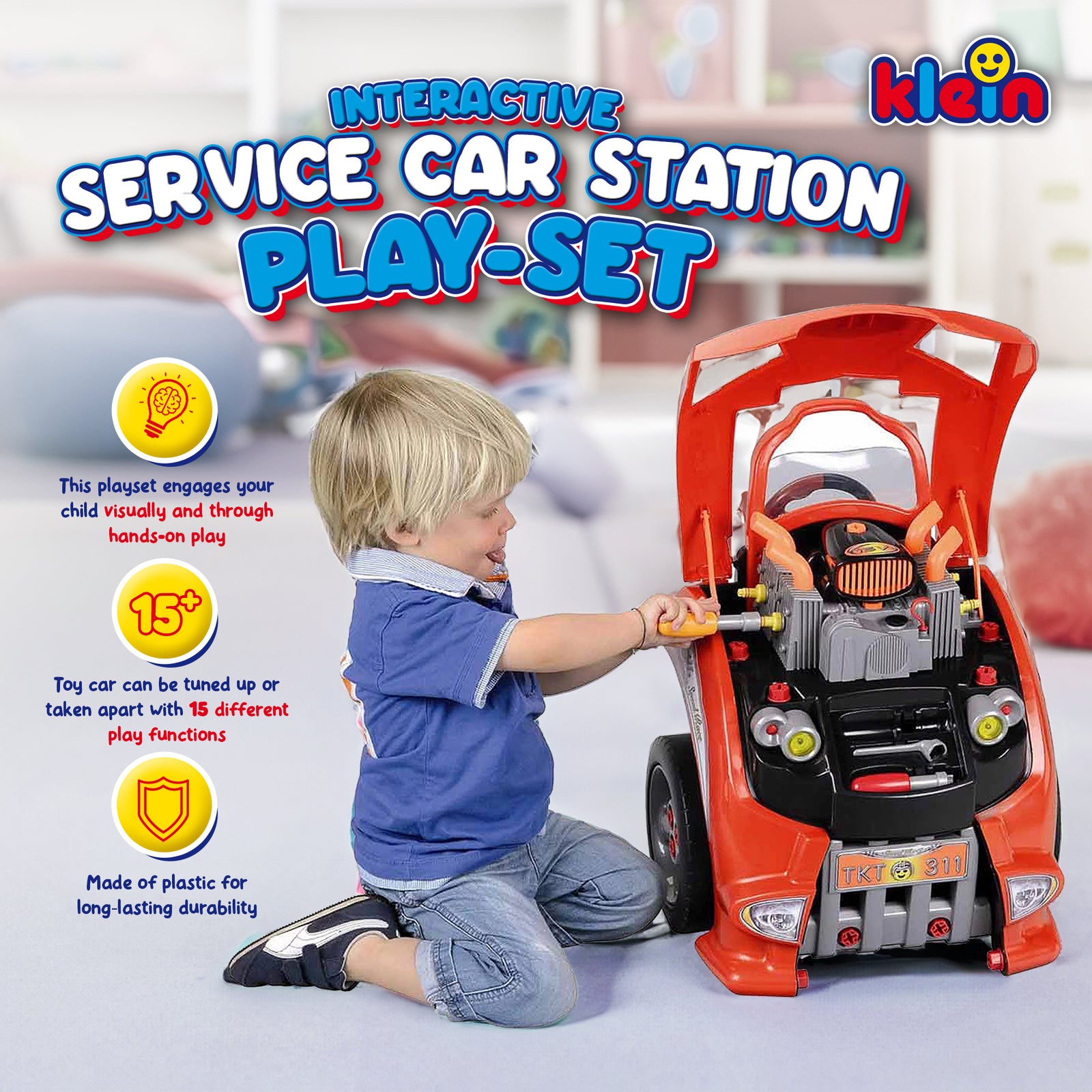 Theo Klein Interactive Toy Car and Engine Service Maintenance Station Play Set - VMInnovations