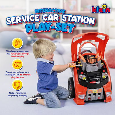 Theo Klein Interactive Toy Car and Engine Service Station Play Set (Open Box) - VMInnovations
