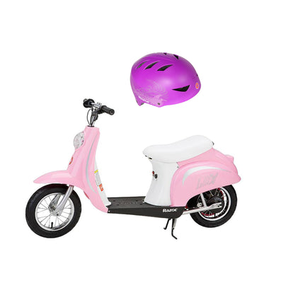 Razor Pocket Mod Miniature Euro Kids Electric Retro Scooter & 2 Cool Helmet