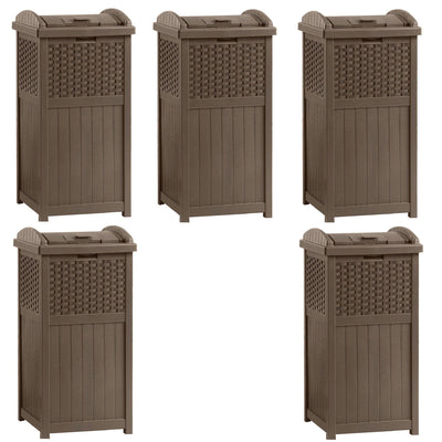 Suncast Trash Hideaway 33 Gallon Resin Wicker Outdoor Garbage Container (5 Pack) - VMInnovations