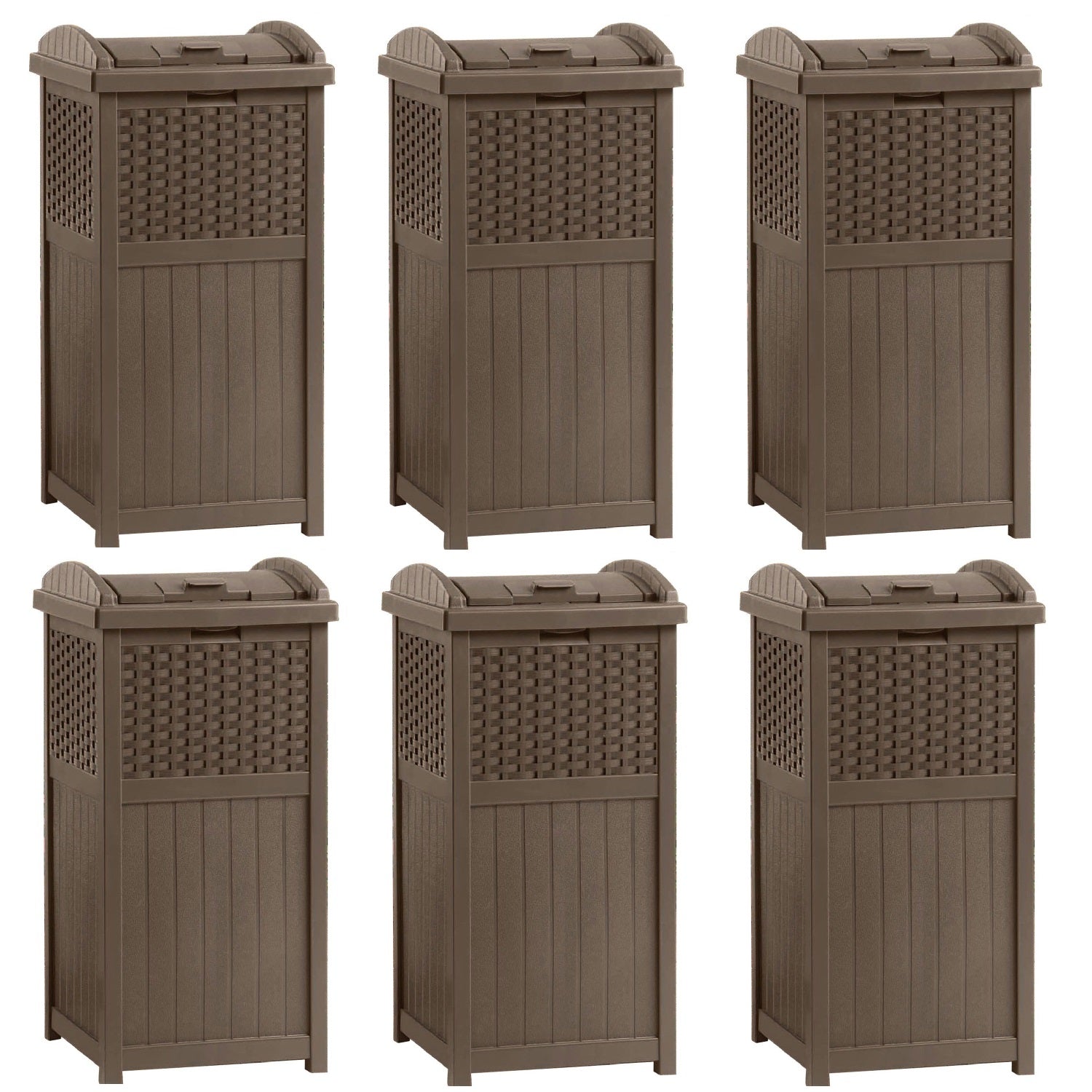 Suncast Trash Hideaway 33 Gallon Resin Wicker Outdoor Garbage Container (6 Pack) - VMInnovations