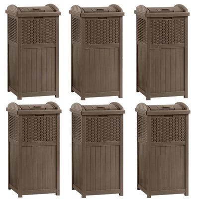 Suncast Trash Hideaway 33 Gallon Resin Wicker Outdoor Garbage Container (6 Pack) - VMInnovations