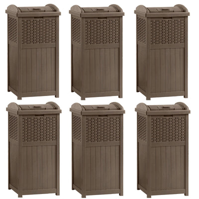 Suncast Trash Hideaway 33 Gallon Resin Wicker Outdoor Garbage Container (6 Pack)