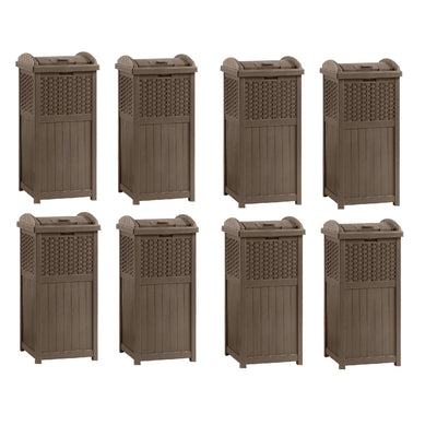 Suncast Trash Hideaway 33 Gallon Resin Wicker Outdoor Garbage Container (8 Pack) - VMInnovations