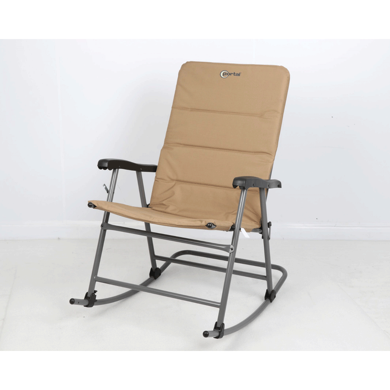 Portal Outdoor Portable Flat Folding Camping Rocking Chair Recliner, Tan (Used)