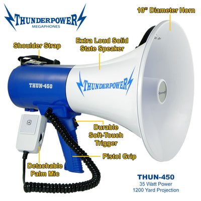 ThunderPower 1200 Yard Sound Range Portable PA Bullhorn Megaphone Speaker, Blue
