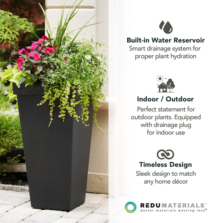 Tierra Verde Symphony Self Watering Square Planter, 15"W x 28"H, Black(Open Box)