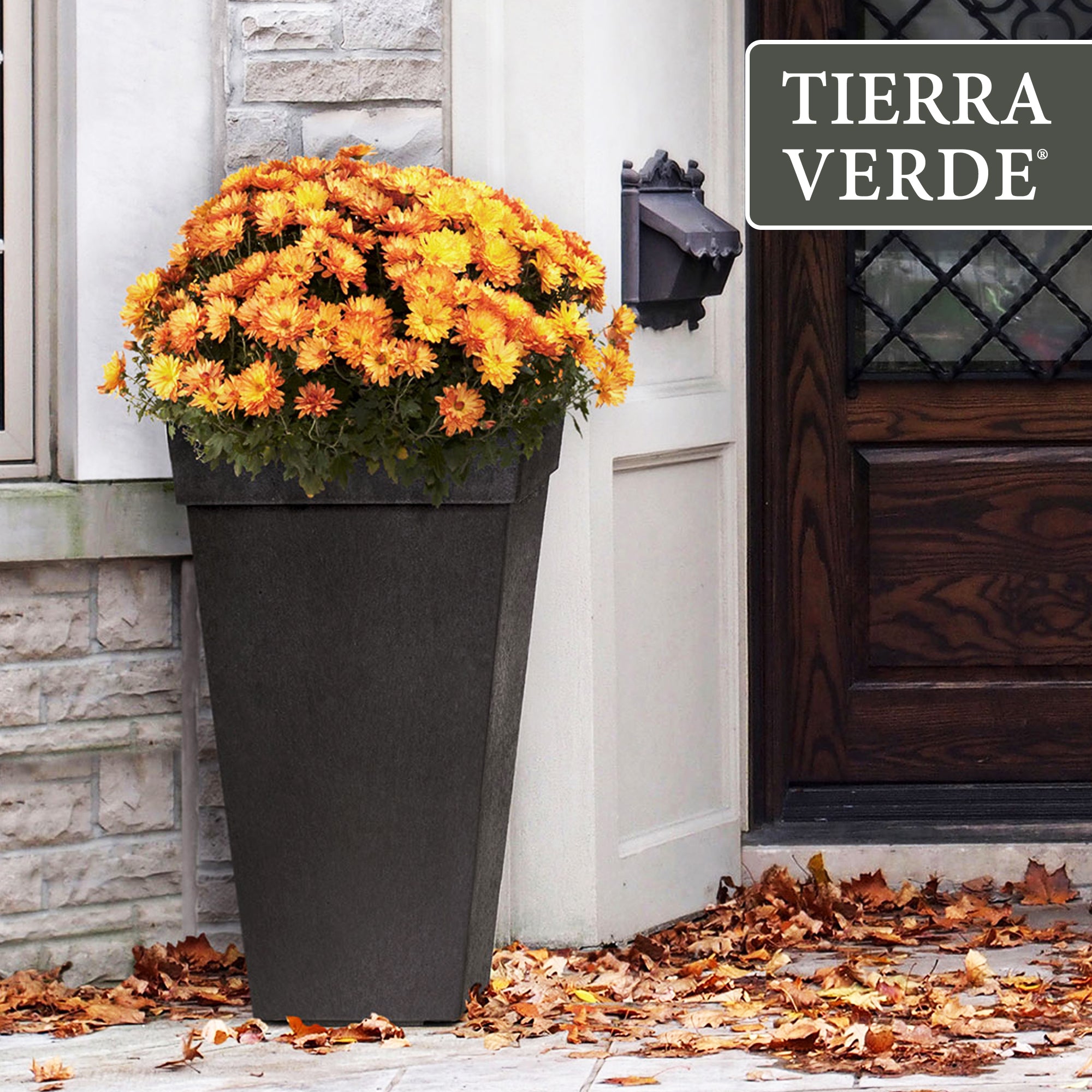Tierra Verde Symphony Self Watering Square Planter, 15"W x 28"H, Black(Open Box) - VMInnovations