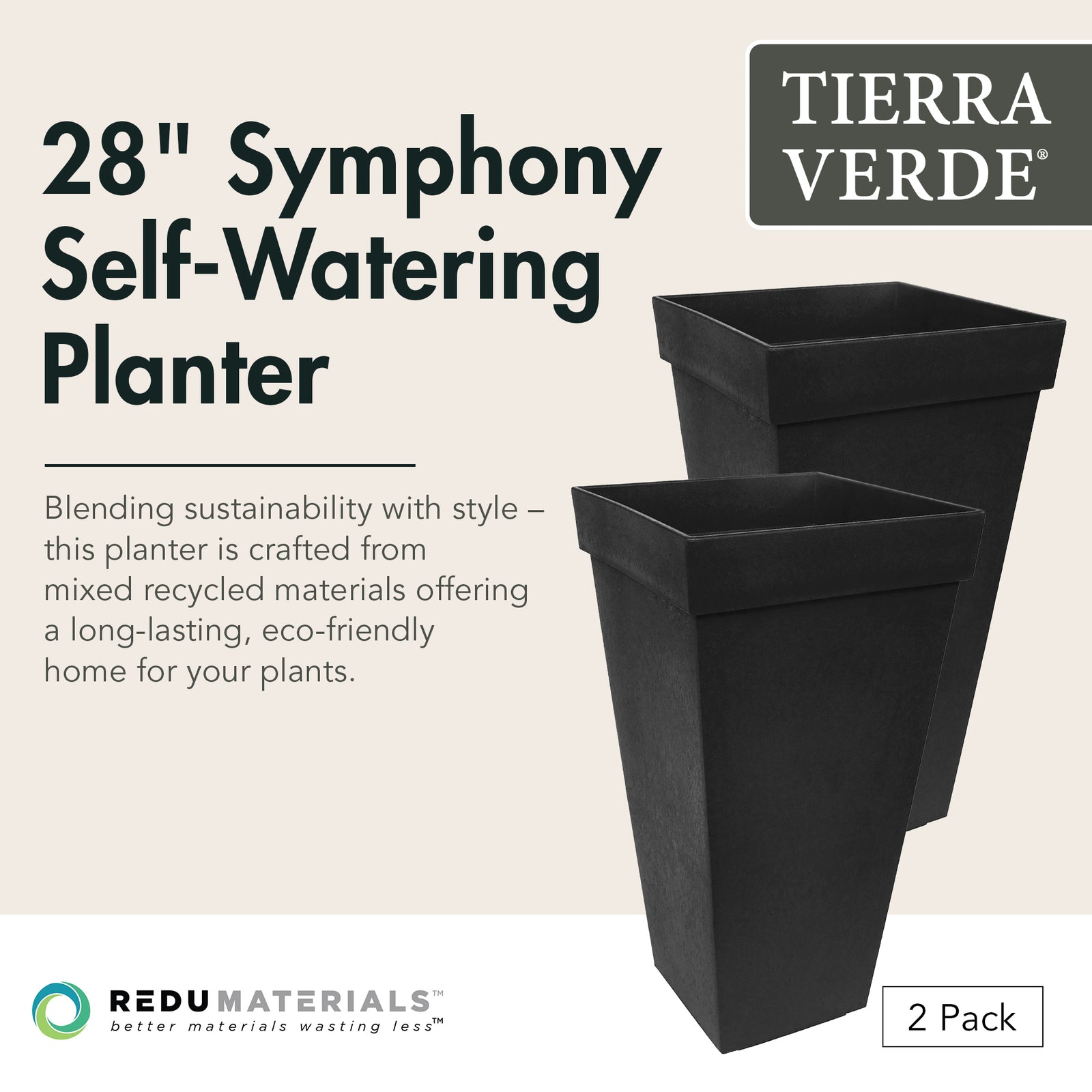 Tierra Verde 2 Pack Self Watering Planter, Symphony, 15"W x 28"H (Open Box) - VMInnovations