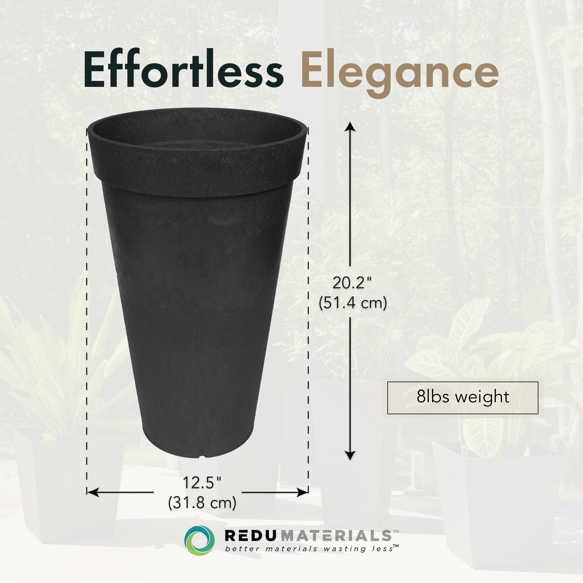 Tierra Verde Aria Indoor Outdoor Self Watering Planter, 12.5"W x 20"H, Black - VMInnovations