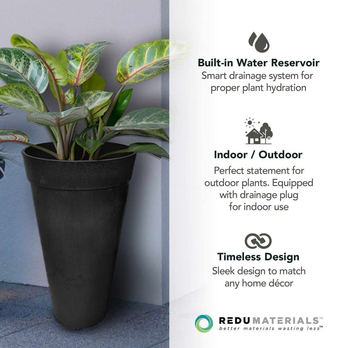 Tierra Verde Aria Indoor Outdoor Self Watering Tall Planter, 15"Wx26"H(Open Box)