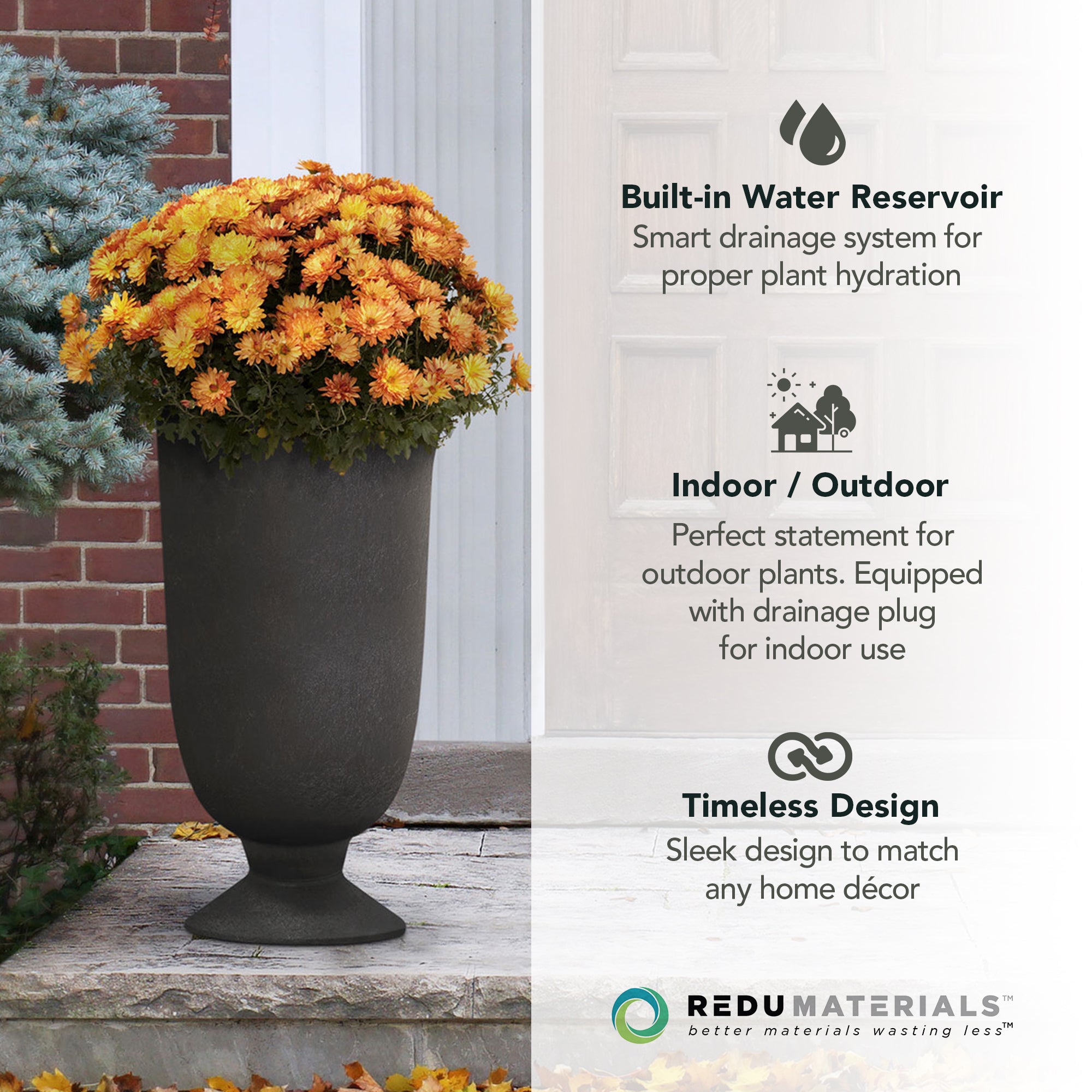 Tierra Verde Indoor Outdoor Self Watering Urn Planter, 14"W x 23"H Black (Used) - VMInnovations