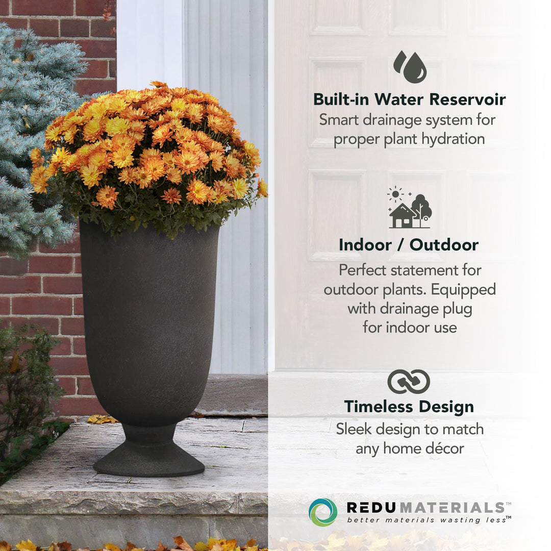 Tierra Verde Indoor Outdoor Self Watering Urn Planter, 14"W x 23"H Black (Used)