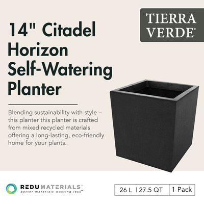 Tierra Verde Citadel Horizon Self Watering Planter, 13.5"W x 14"H (Open Box)