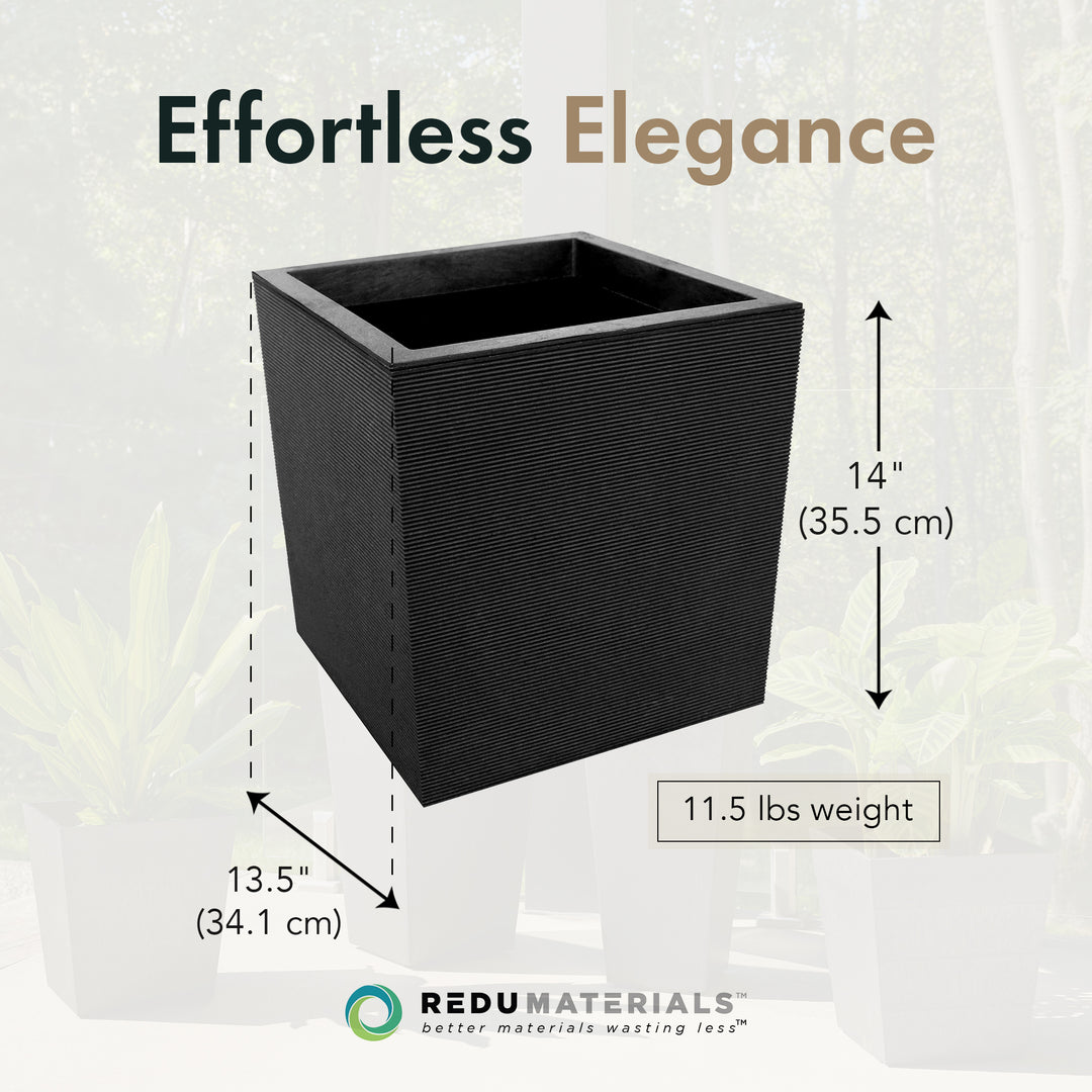 Tierra Verde Citadel Horizon Self Watering Square Planter, 13.5"W x 14"H, Black