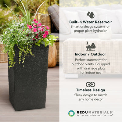 Tierra Verde Citadel Stucco Self Watering Square Planter 13.5"W x 26"H(Open Box) - VMInnovations