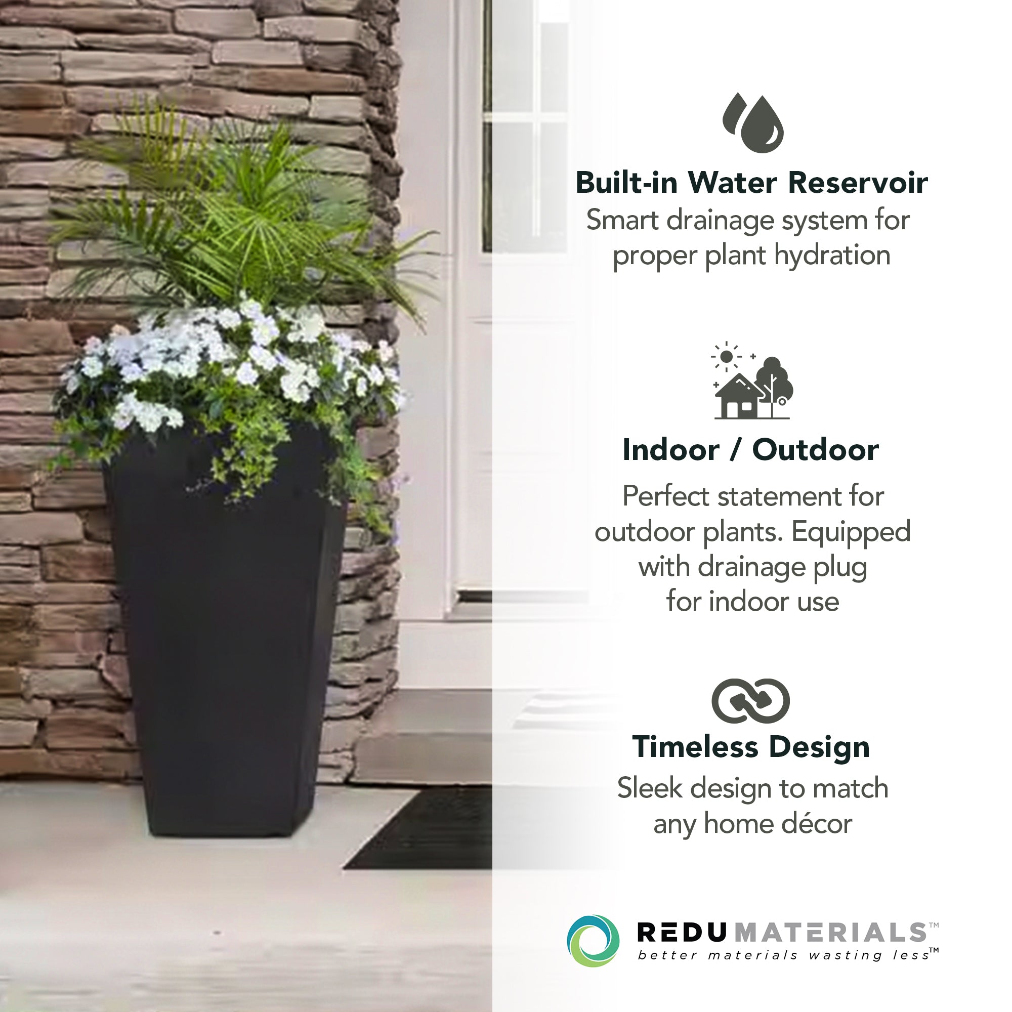 Tierra Verde 2 Pack Indoor Outdoor 28 Inch Self Watering Planters, Sonata, Black - VMInnovations